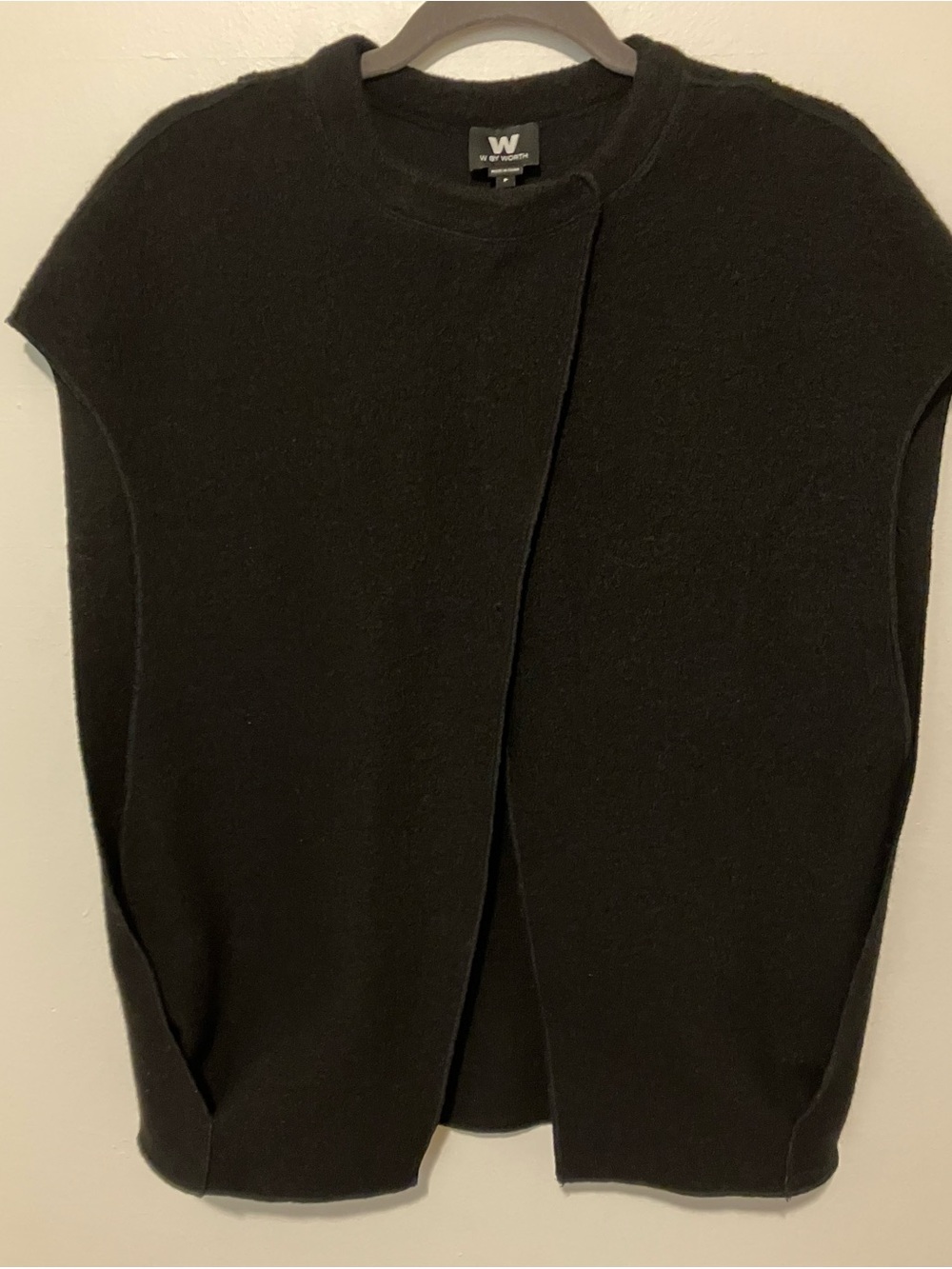 W by Worth Black Sleeveless Open-Front Wool Cardigan Vest